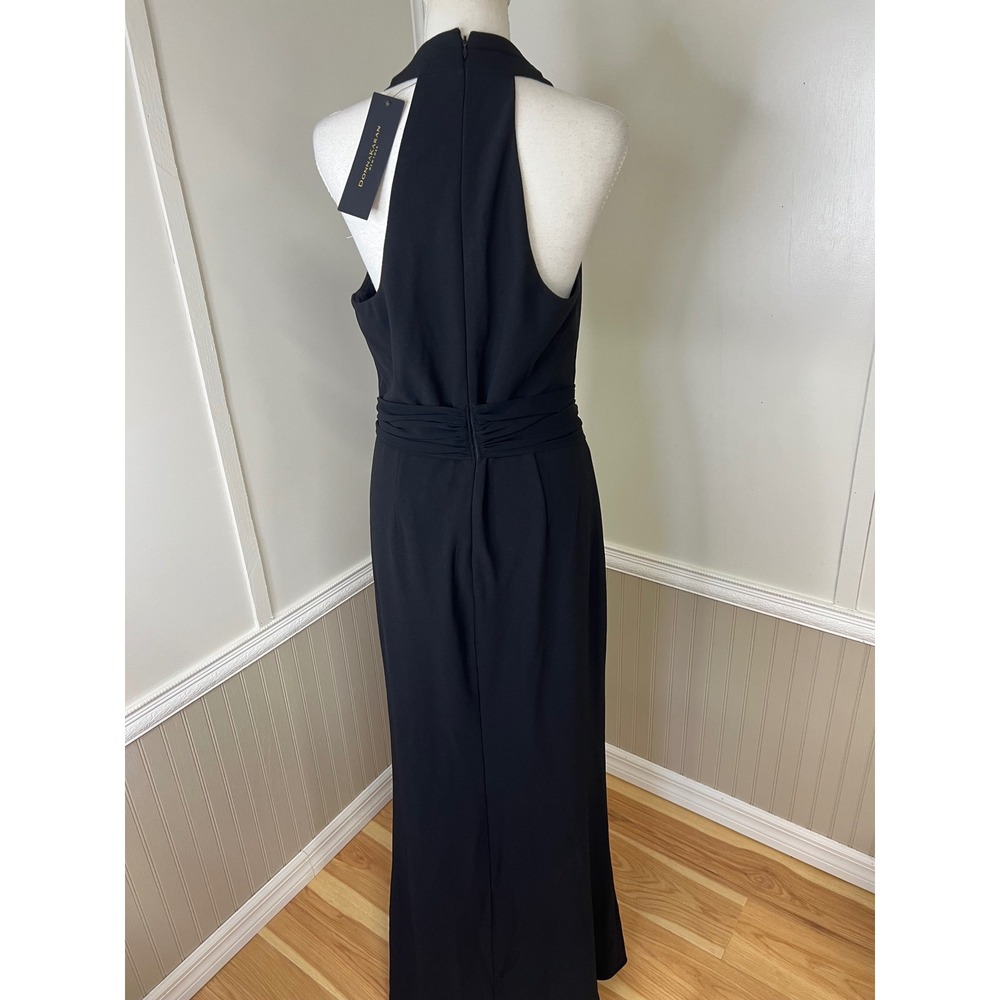 Donna Karan New York Black Cowl Neck Gown Gold Ginkgo Leaf Detail Size 6 NWT - Picture 13 of 15